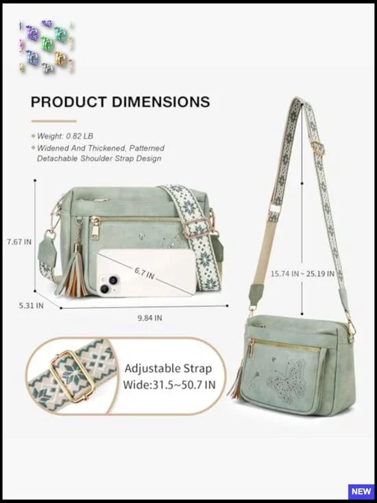 Trendy Leather Crossbody Purse Shoulder Handbag Butterfly Design Chic - Picture 5 of 7